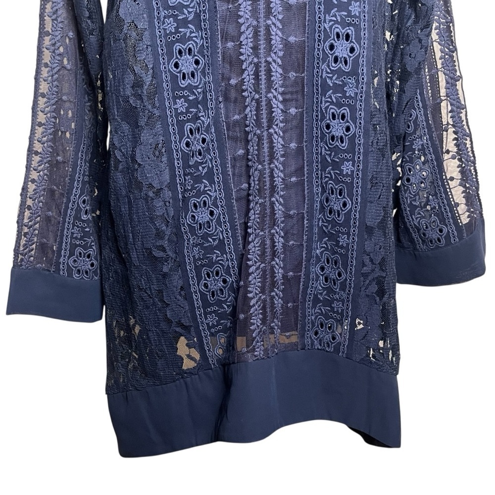 Sundance Sense of Style Sheer Lace Tunic Top Navy Blue — Size Medium - Picture 6 of 11